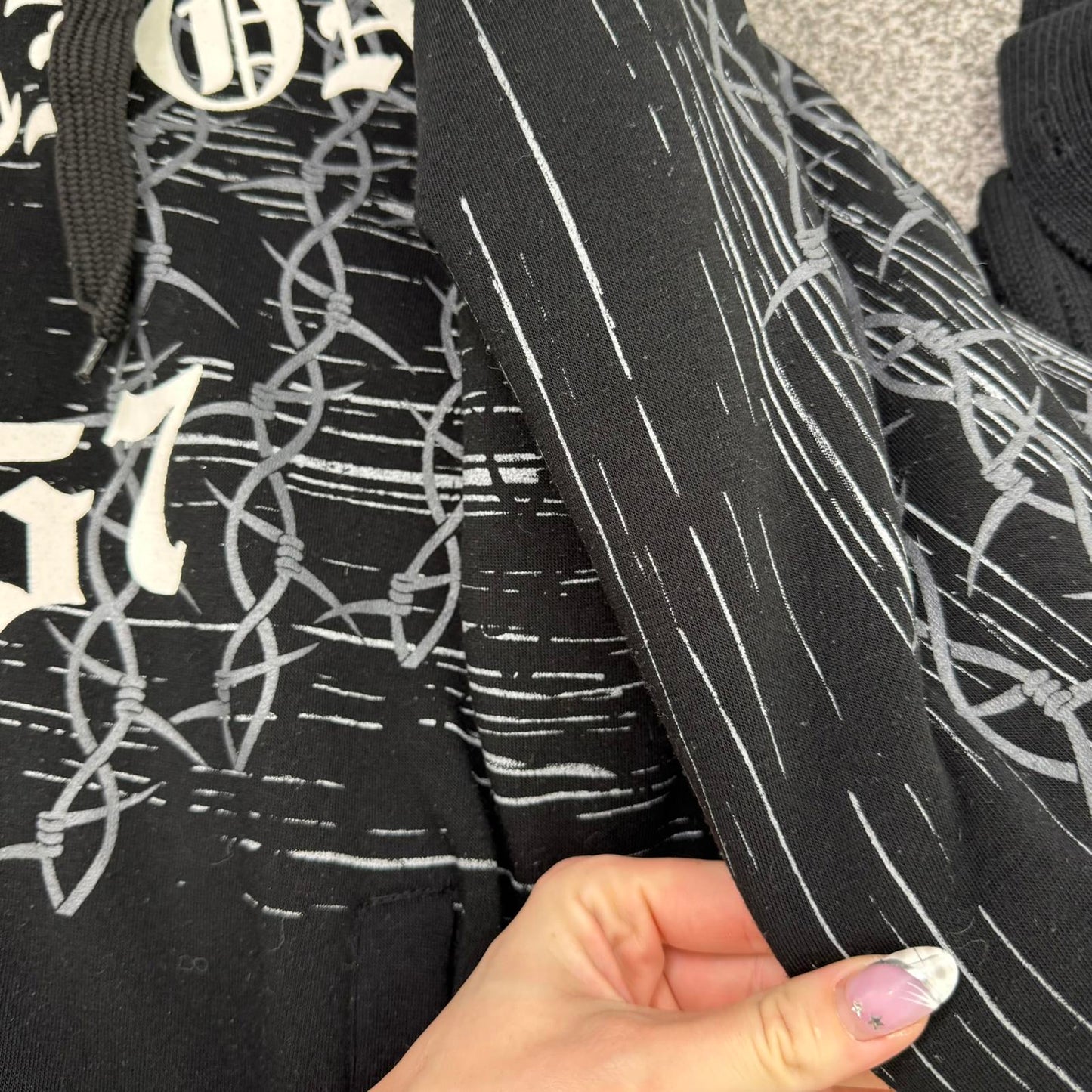 90s Y2K vintage faux fur lined zip up thick hoodie tribal text oversized chunky