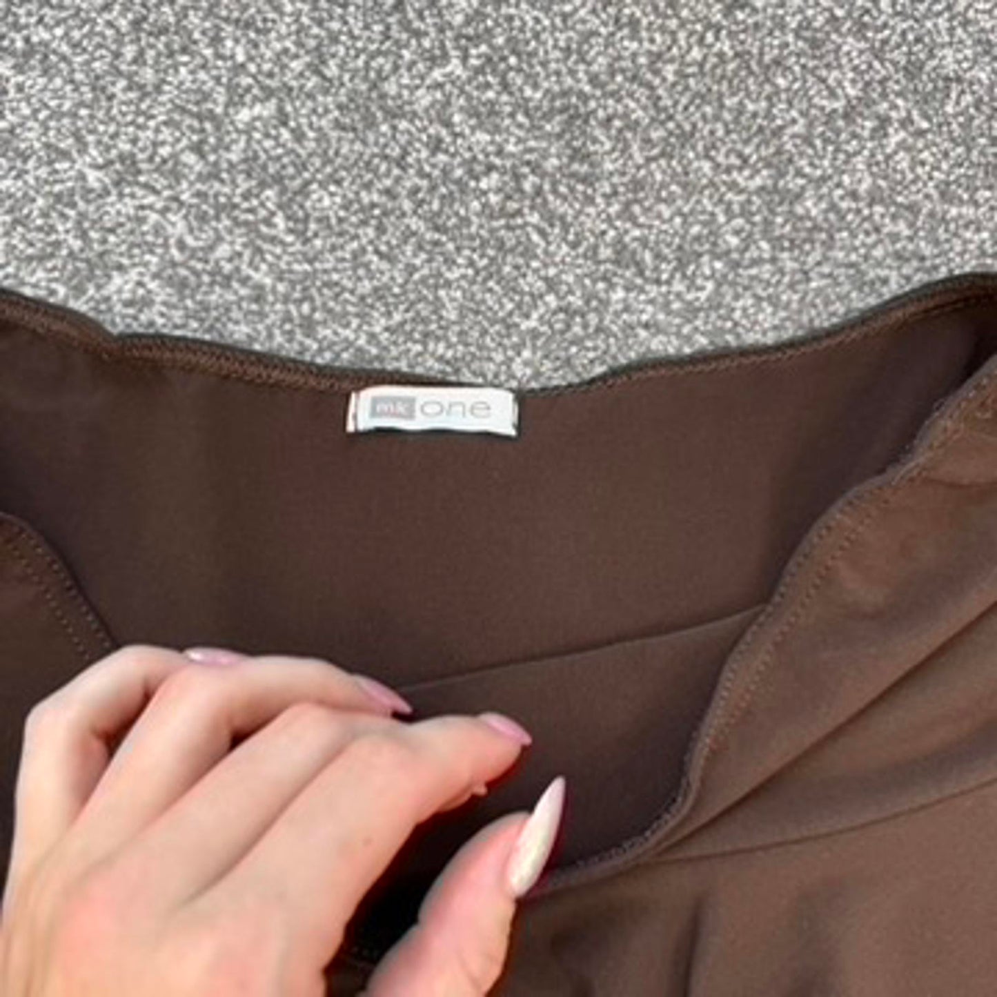 Y2K vintage tiered midi skirt stretchy knee length brown a line