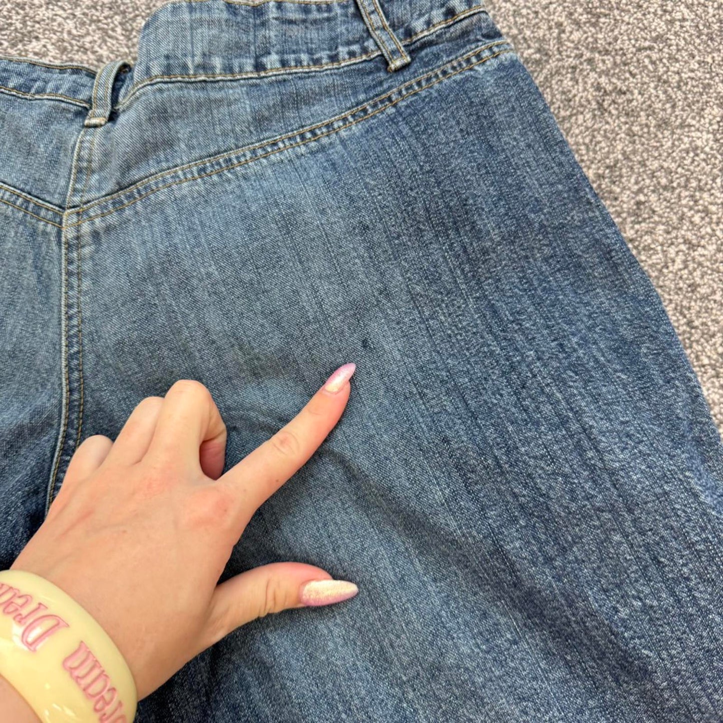 Y2K vintage denim jorts faded dark blue baggy shorts mid rise knee length
