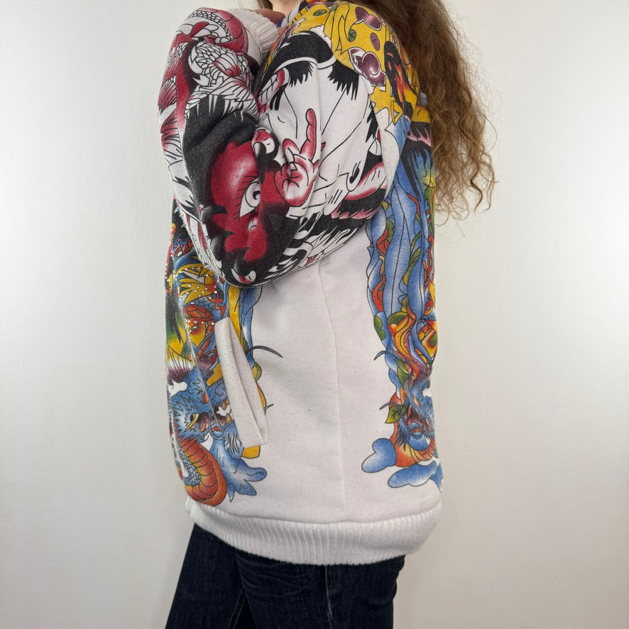 Y2K vintage heavyweight faux fur lined graphic zip up hoodie