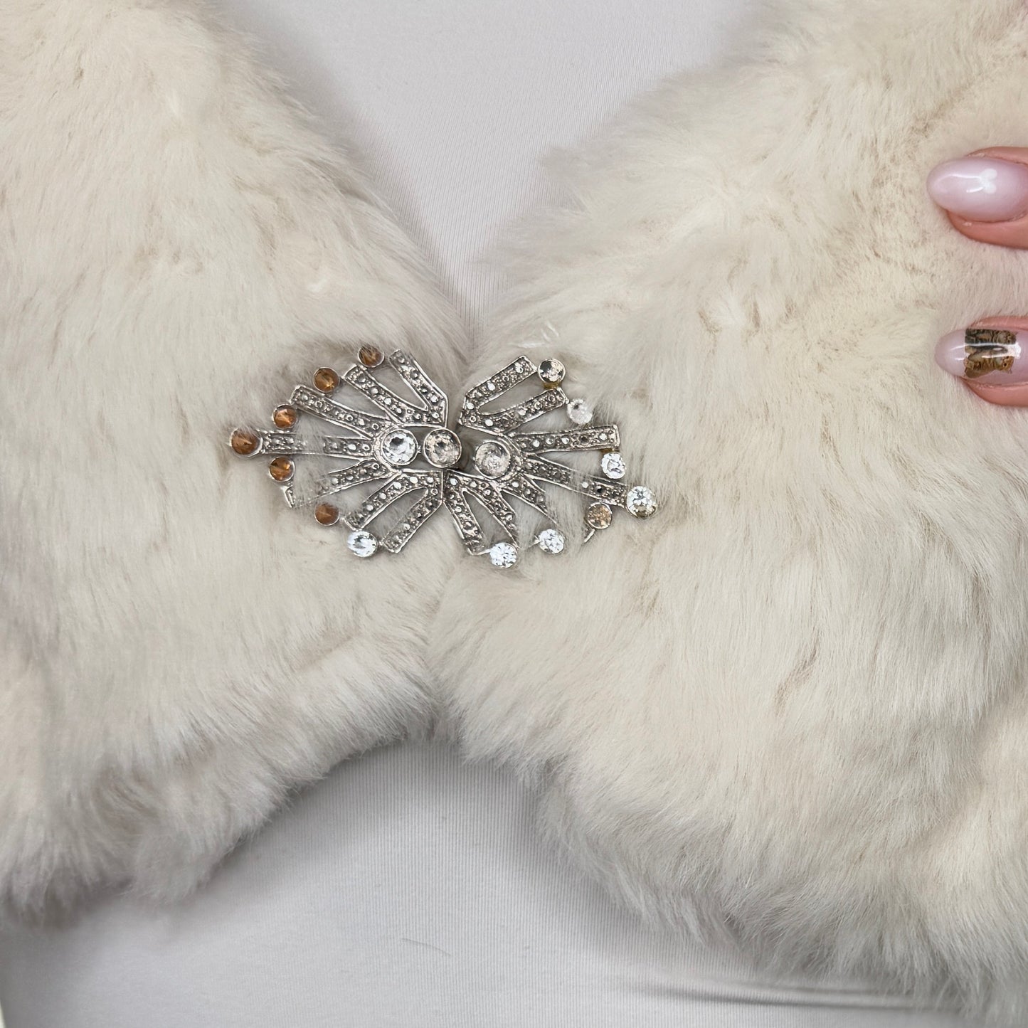 Y2K vintage faux fur cropped short sleeve jacket