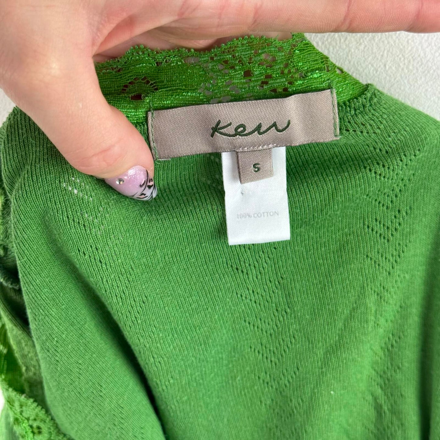 Y2K vintage cap short sleeve top lace trim fitted slight crop lettuce hem green