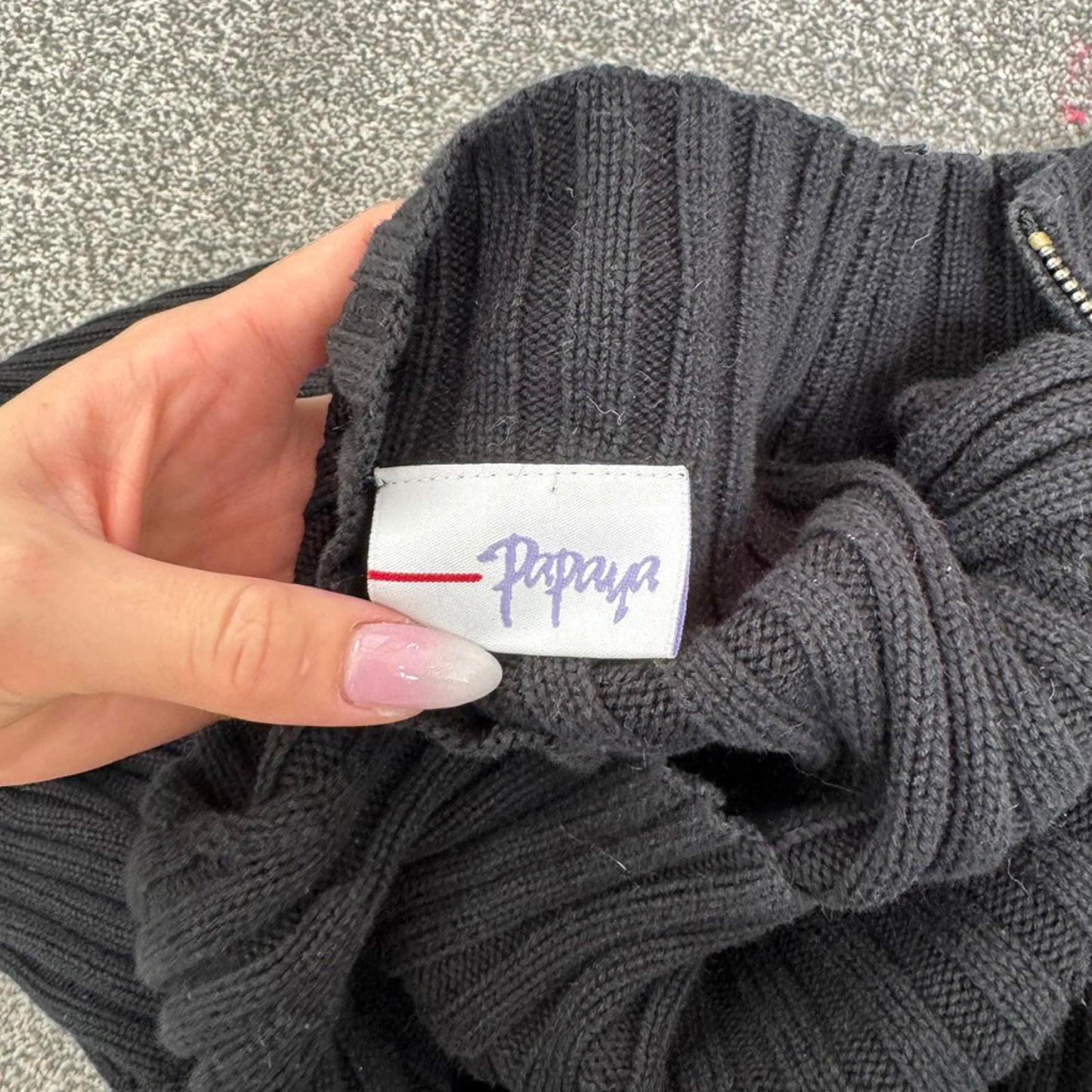 Y2K vintage knitted ribbed jumper thick side asymmetrical zipper high neck