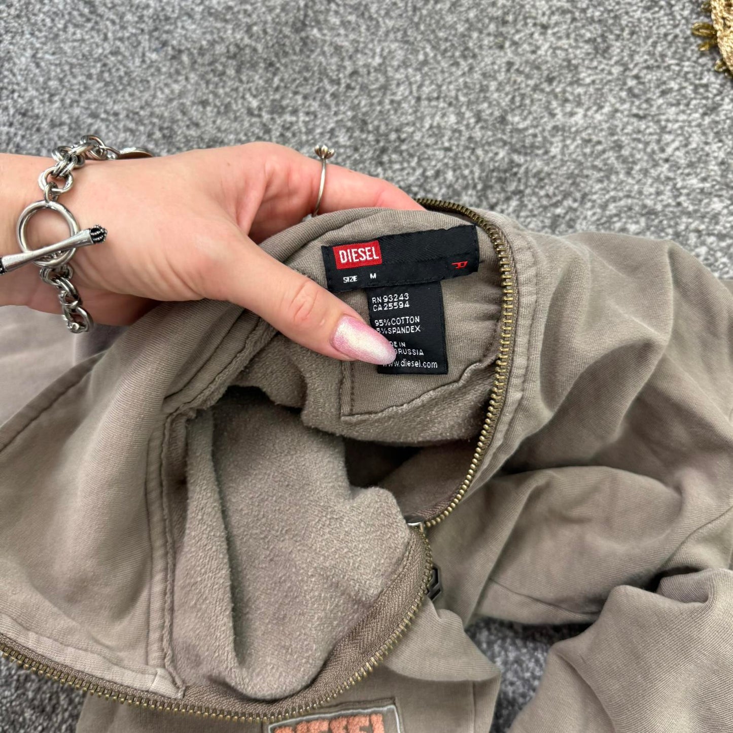 Y2K vintage Diesel zip up jumper light brown cropped elastic waistband cuffs