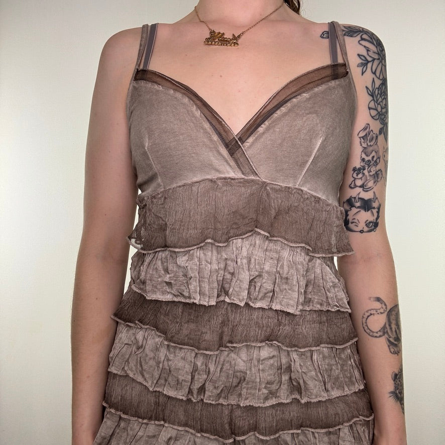 Y2K vintage archive frill cami top tiered two tone strappy v neck