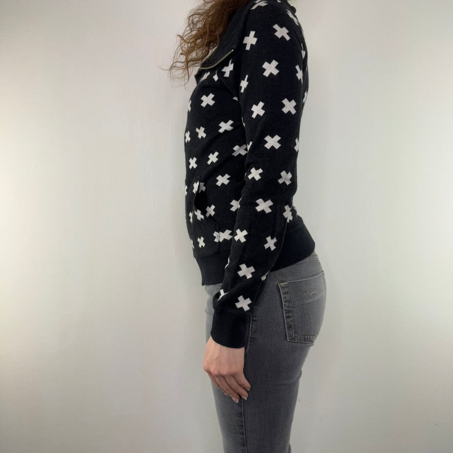 Vintage cross pattern full zip up jumper