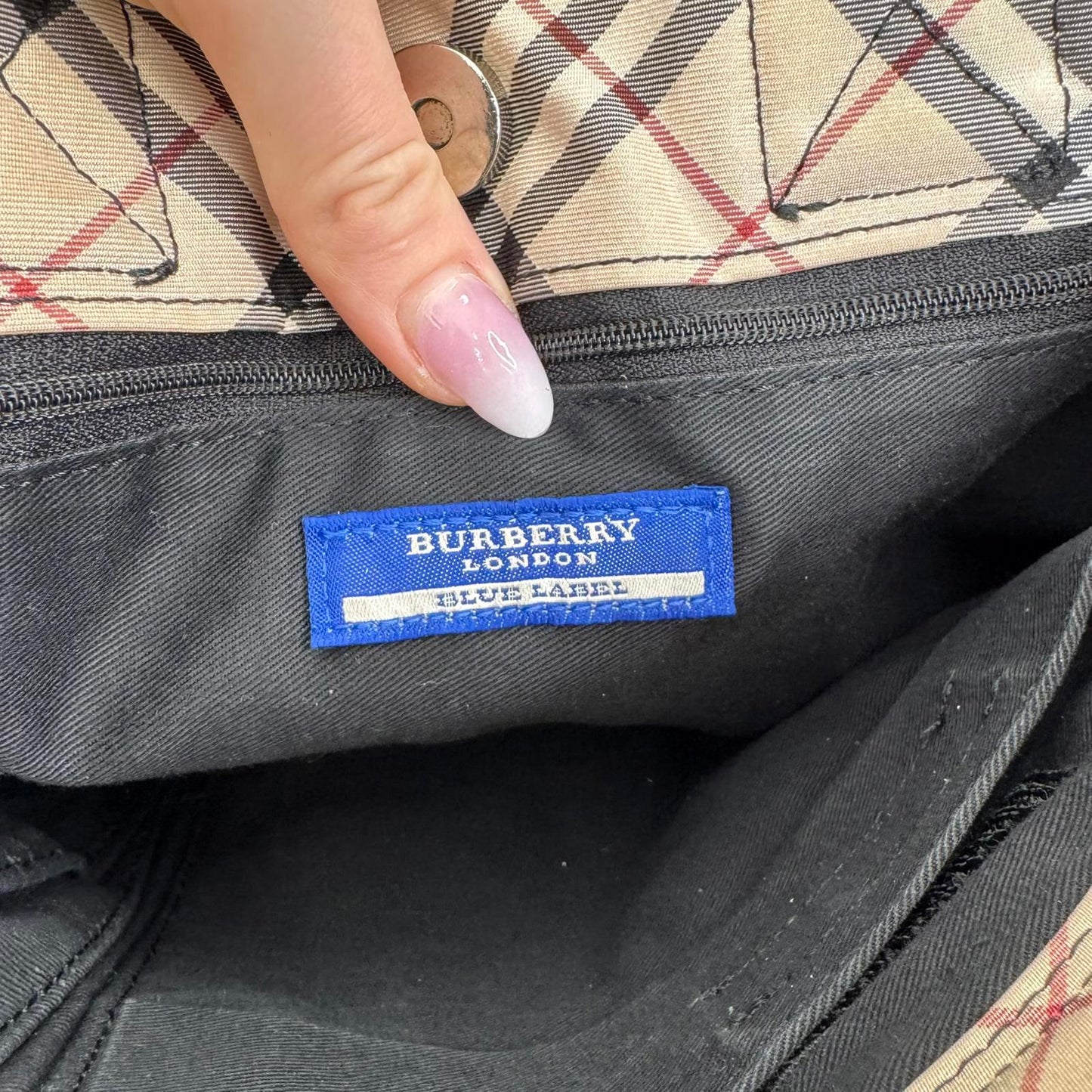 Y2K vintage Burberry Blue Label canvas small shoulder bag tote nova check black