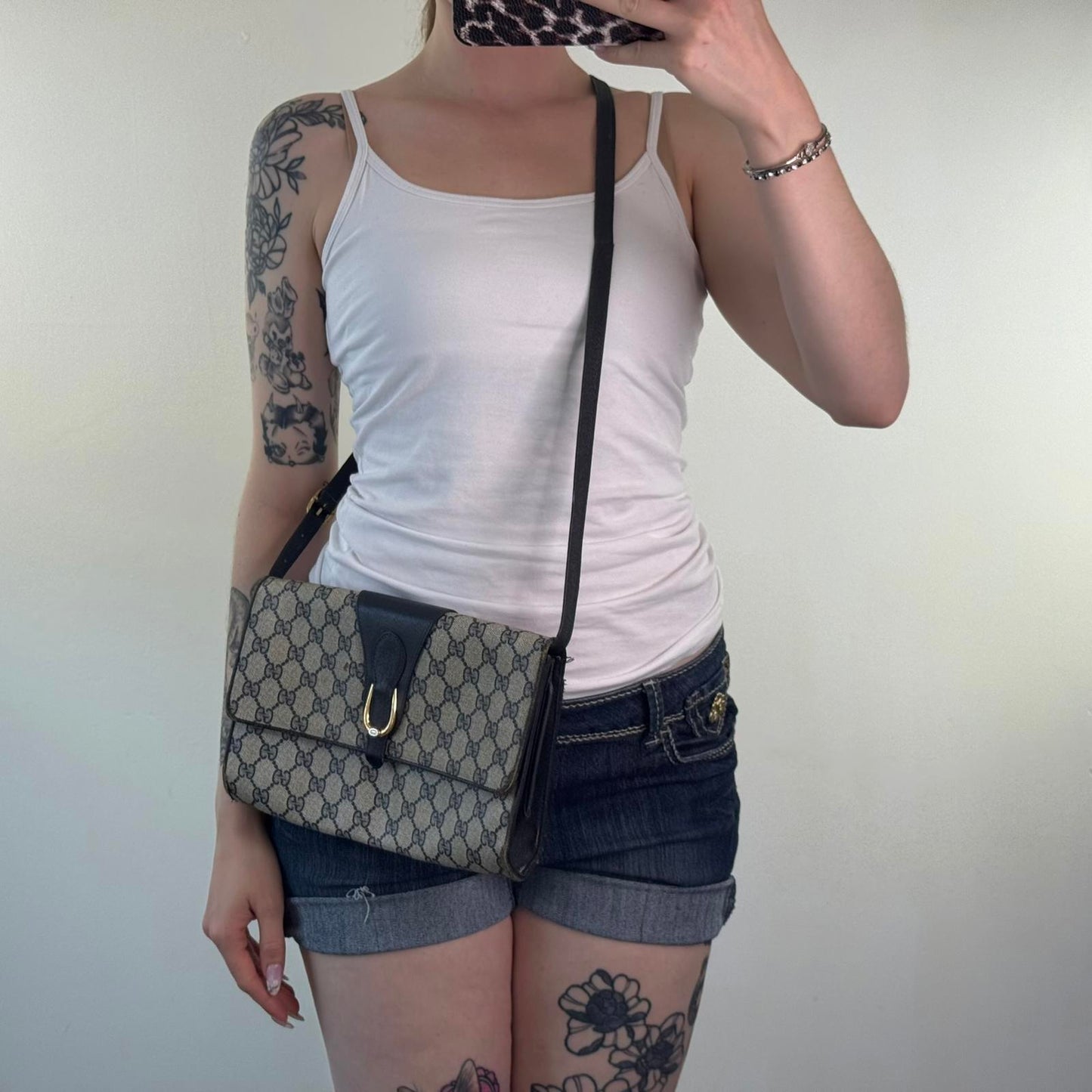 Vintage Gucci Ophidia canvas crossbody bag monogram navy blue cream clutch