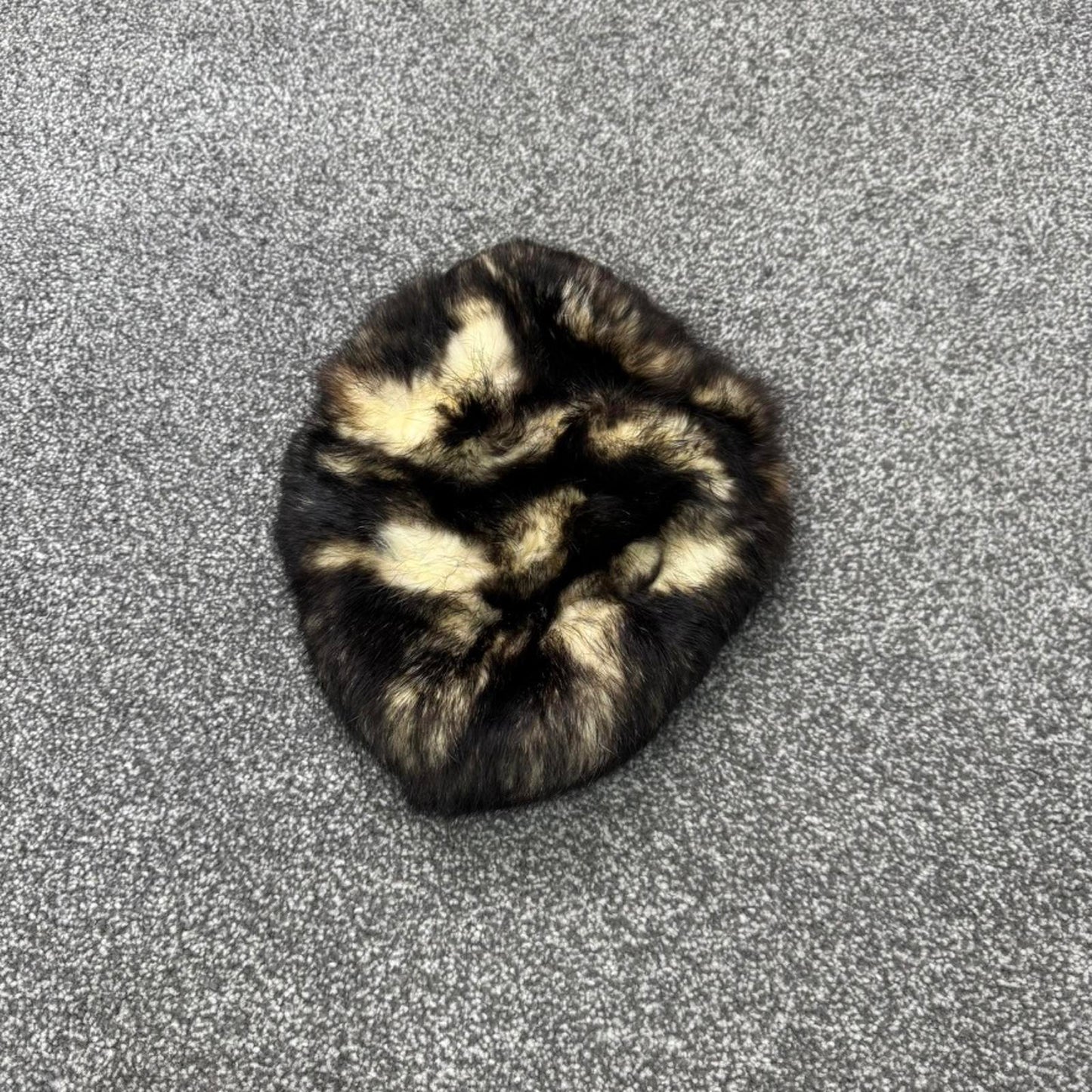 Vintage genuine fur beret hat two tone black cream spotted