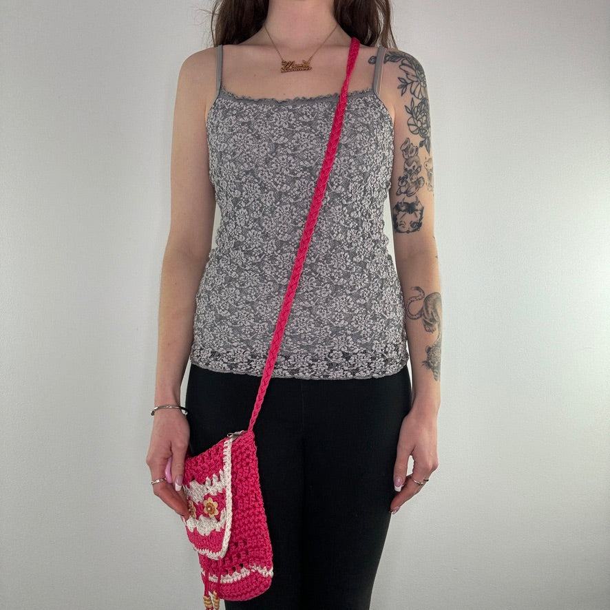 Y2K vintage crochet floral side shoulder bag