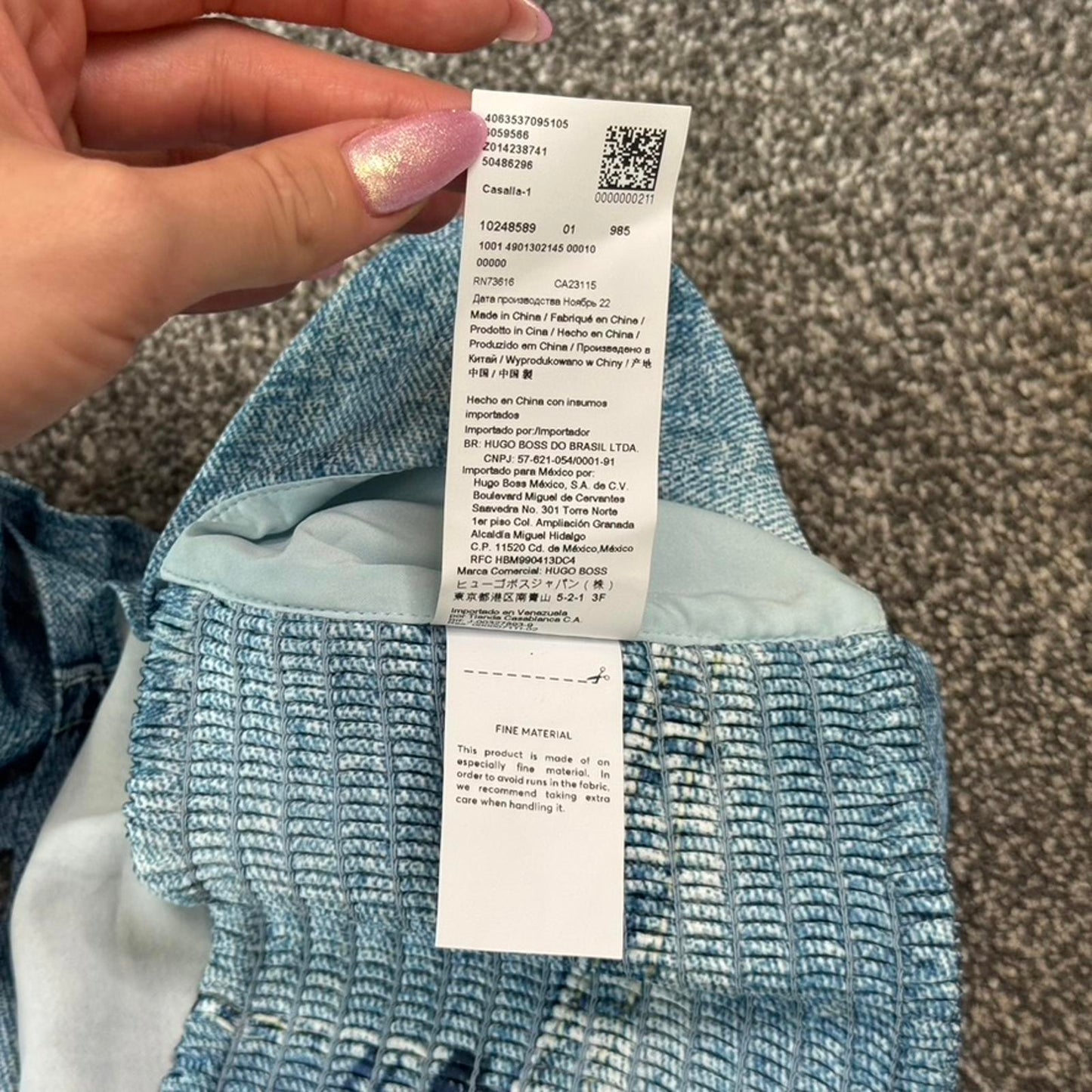 Hugo Boss silky bandana top in blue with denim print strapless hanky hem casalla