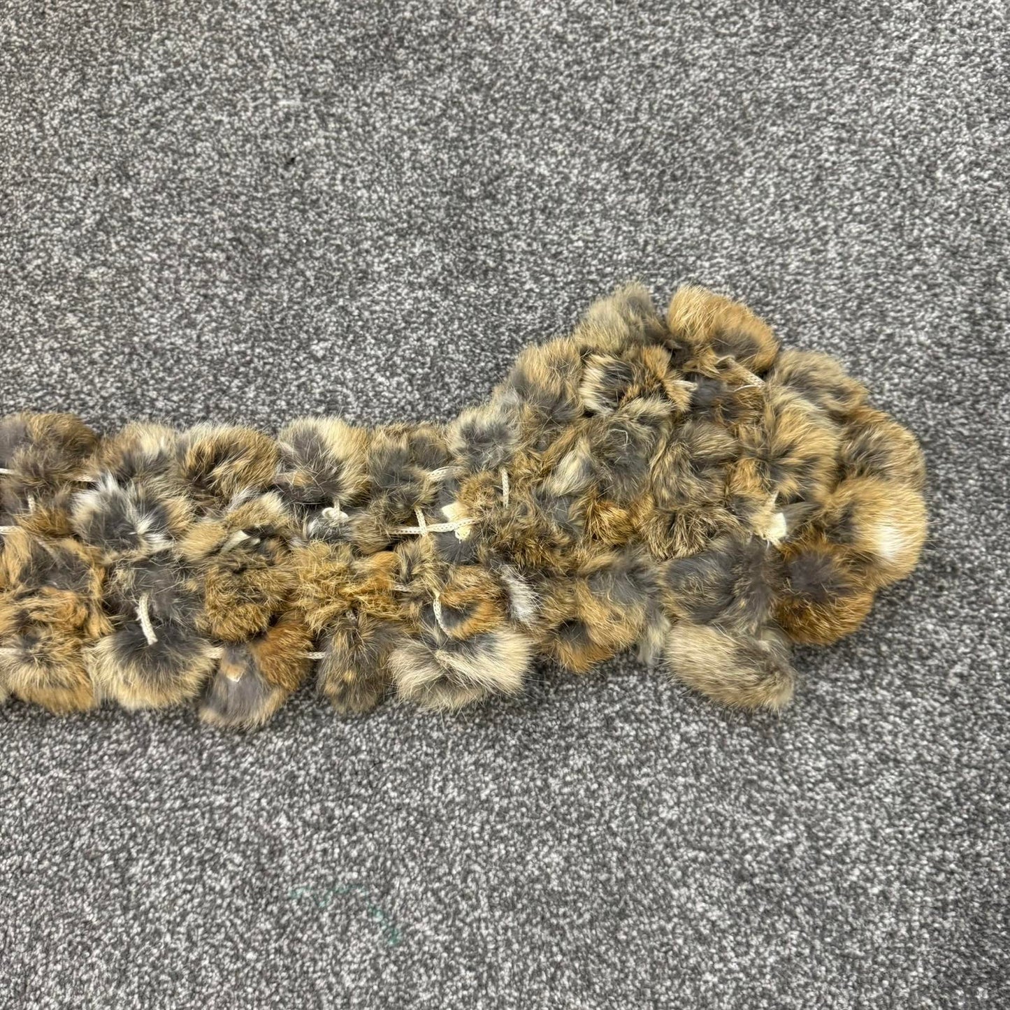Y2K vintage genuine lapin fur pom pom scarf brown tones
