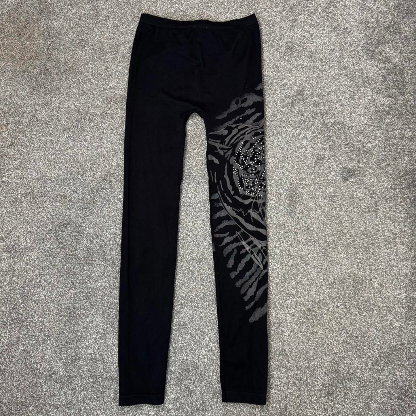 Y2K vintage tiger rhinestone leggings side graphic print stretchy mid rise