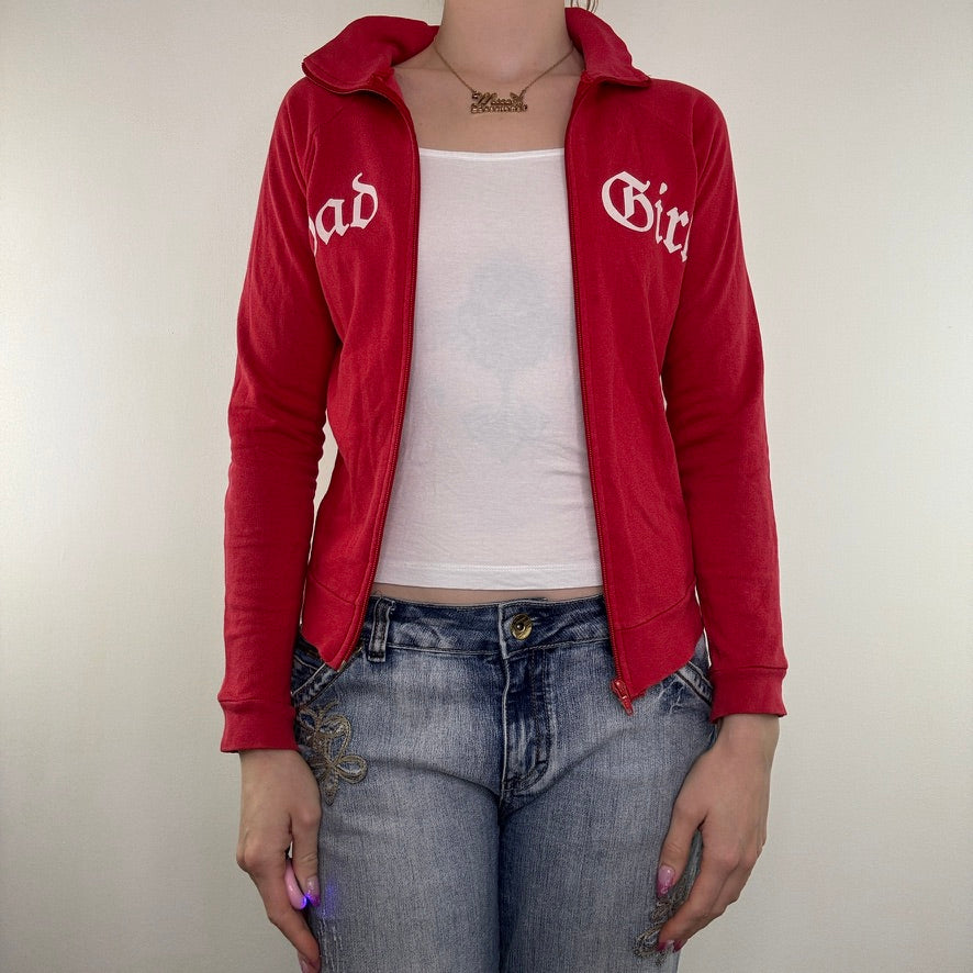 Y2K vintage zip up jumper bad girl slogan zip up lightweight high neck