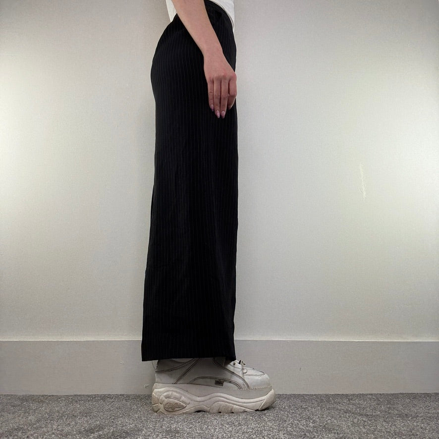 Y2K vintage pinstripe maxi skirt with pockets suit formal tailored office smart