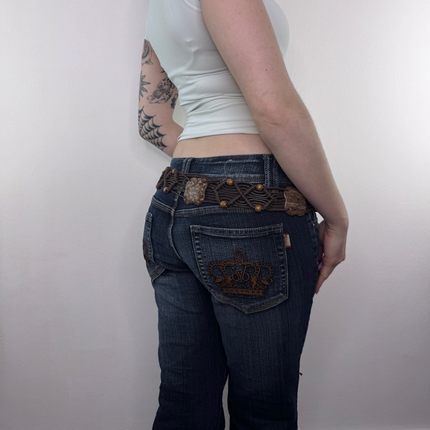 Y2K vintage flower wooden beaded belt