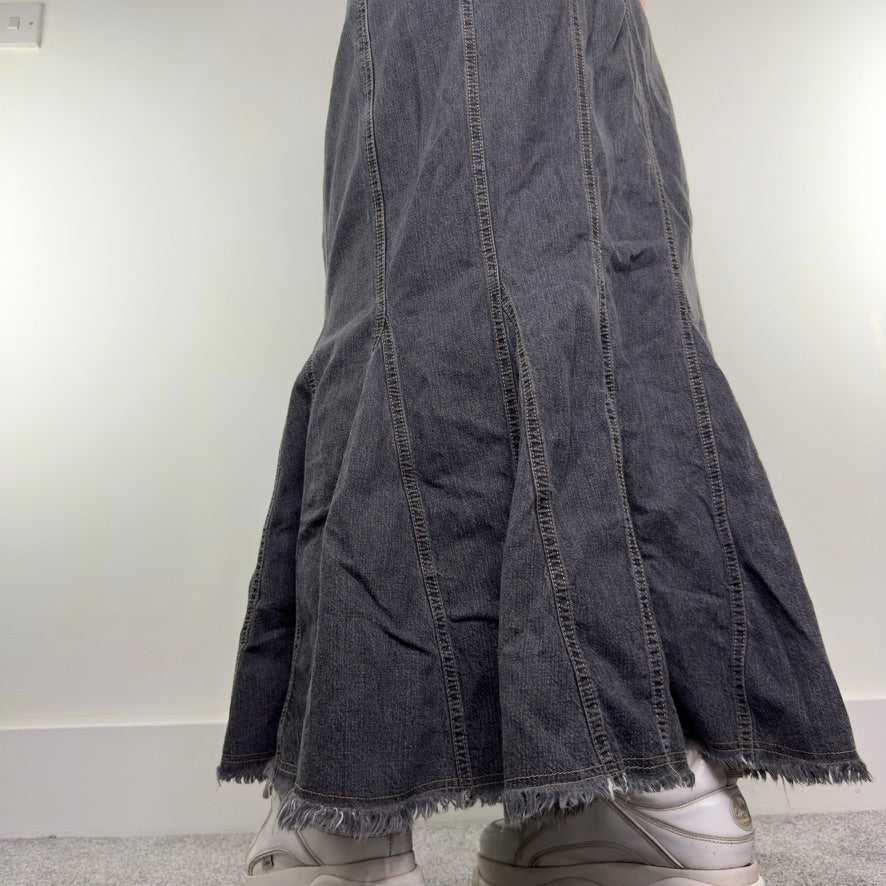 Y2K vintage dark grey denim maxi skirt