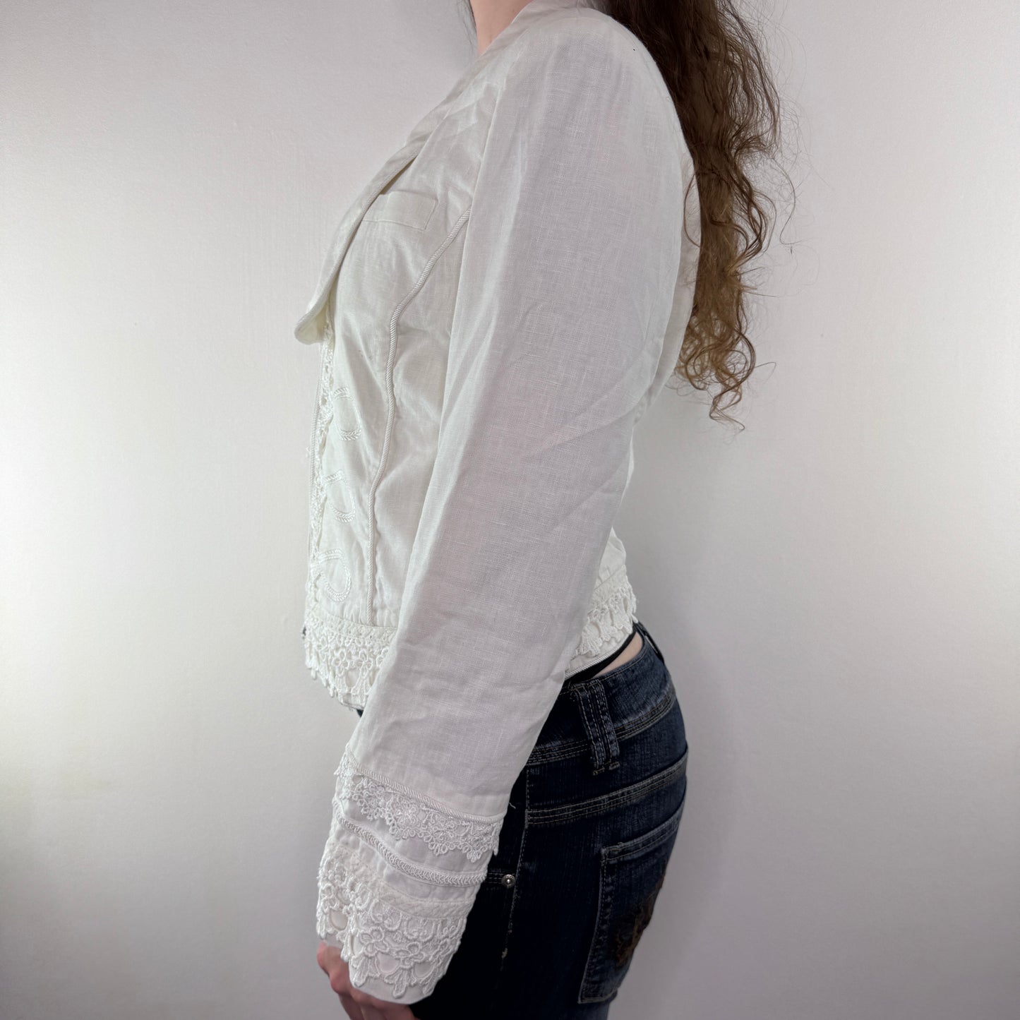 Y2K vintage white military embroidered jacket blazer