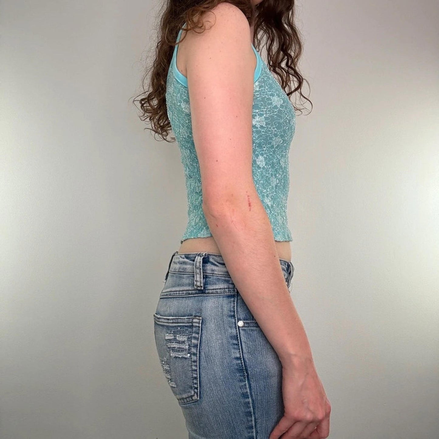 Y2K vintage floral mesh cami top sheer cropped strappy