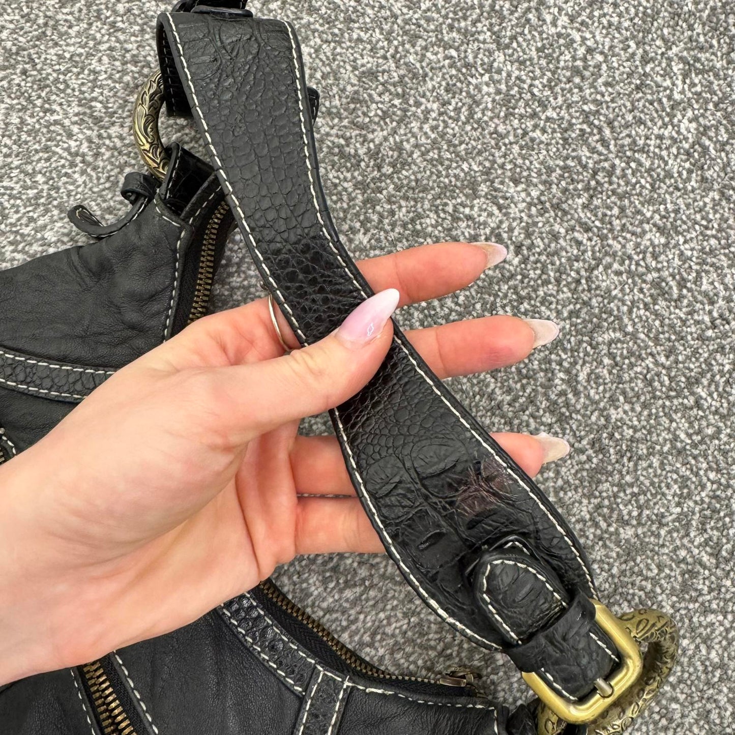 Y2K vintage genuine leather shoulder bag butter soft fringe charm hobo slouchy