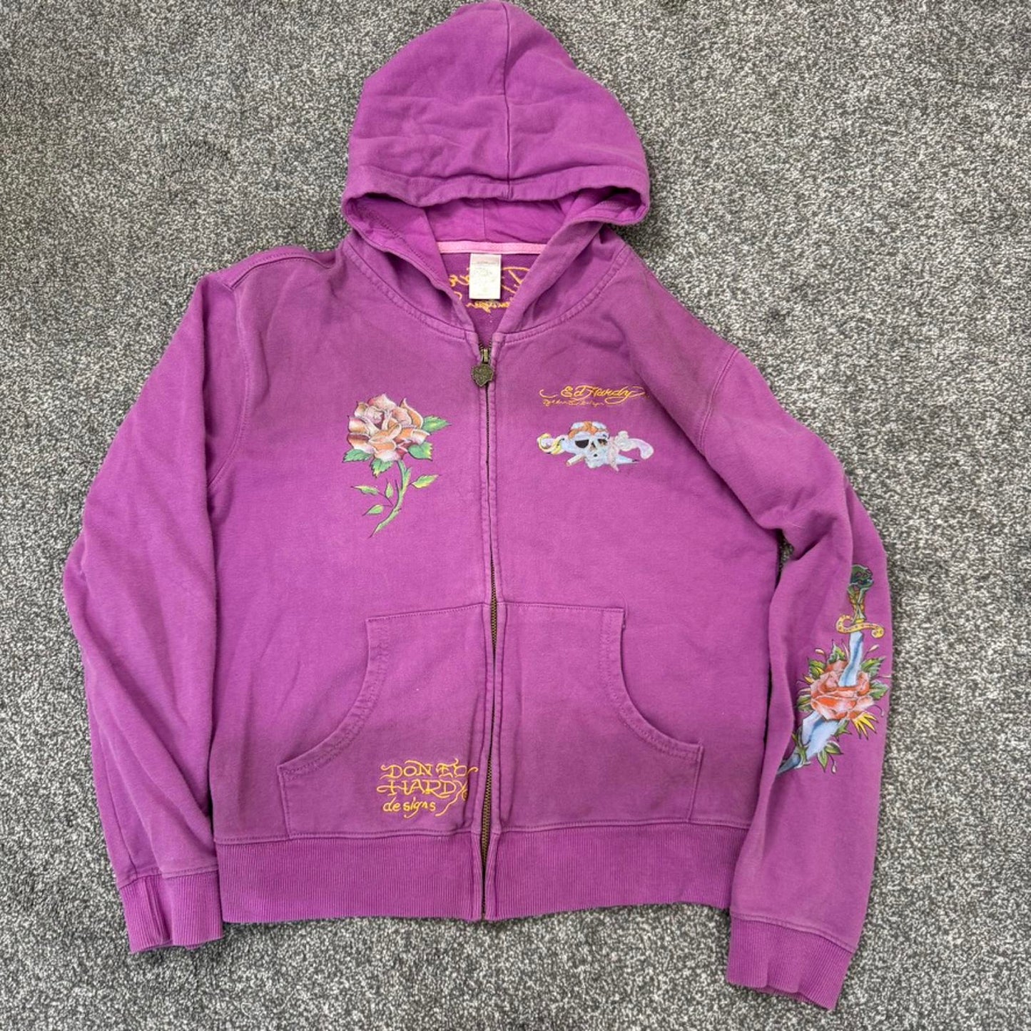 Y2K vintage Ed Hardy zip up hoodie slight cropped fit tattoo graphic print