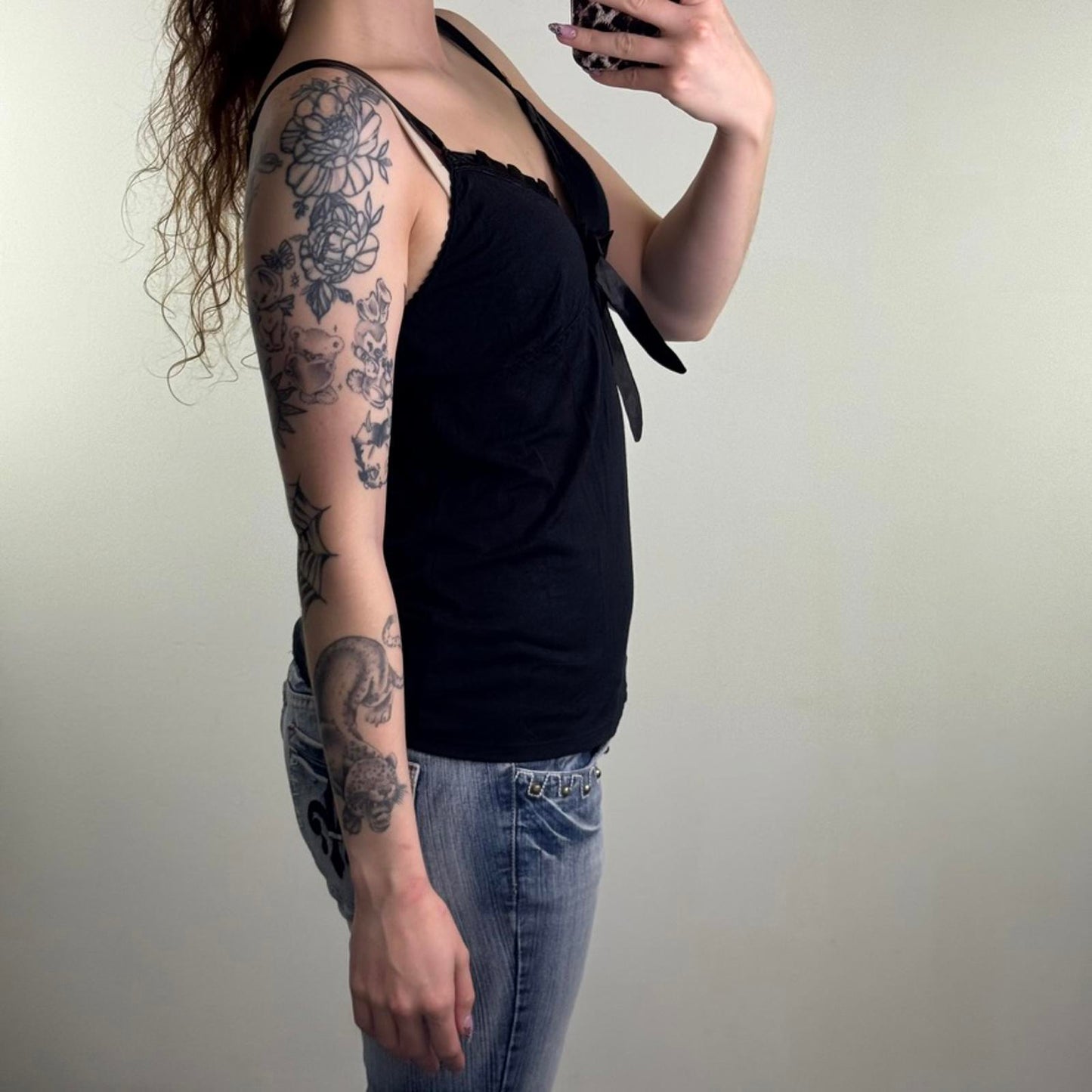 Y2K vintage bow cami top slouchy ruched cups strappy