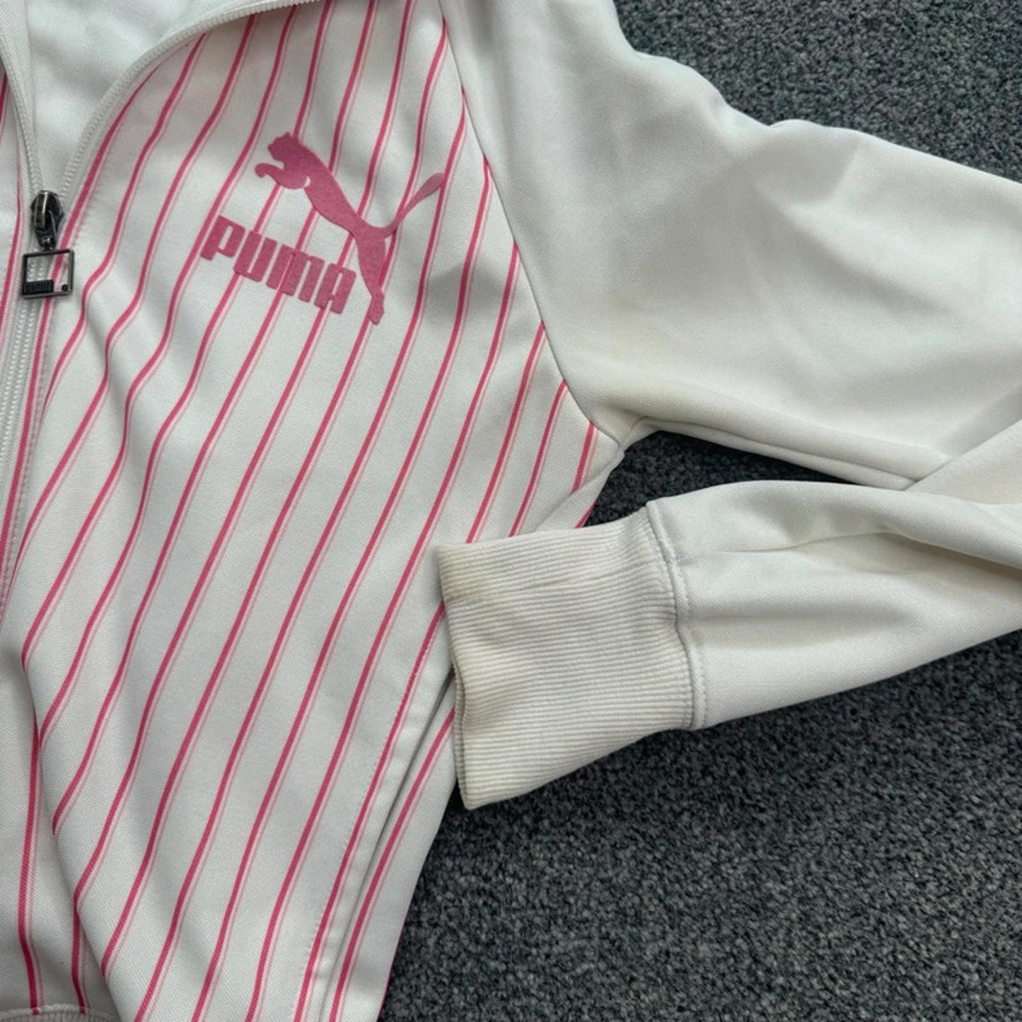 Y2K vintage Puma pinstripe zip up jumper white baby pink