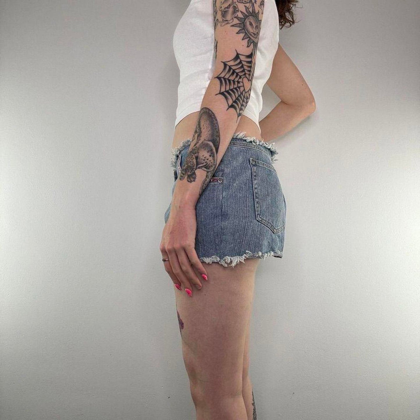 Y2K vintage Bay low rise butterfly rhinestone mini denim shorts sequin star