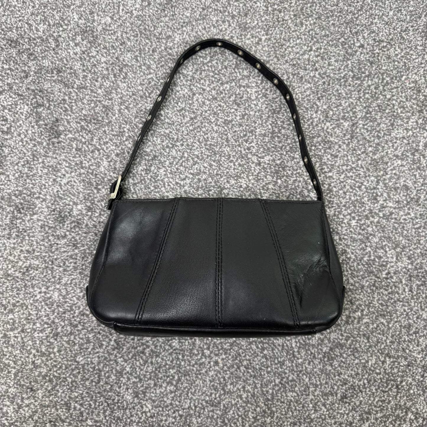 Y2K vintage studded faux leather mini shoulder bag small silver grommet black