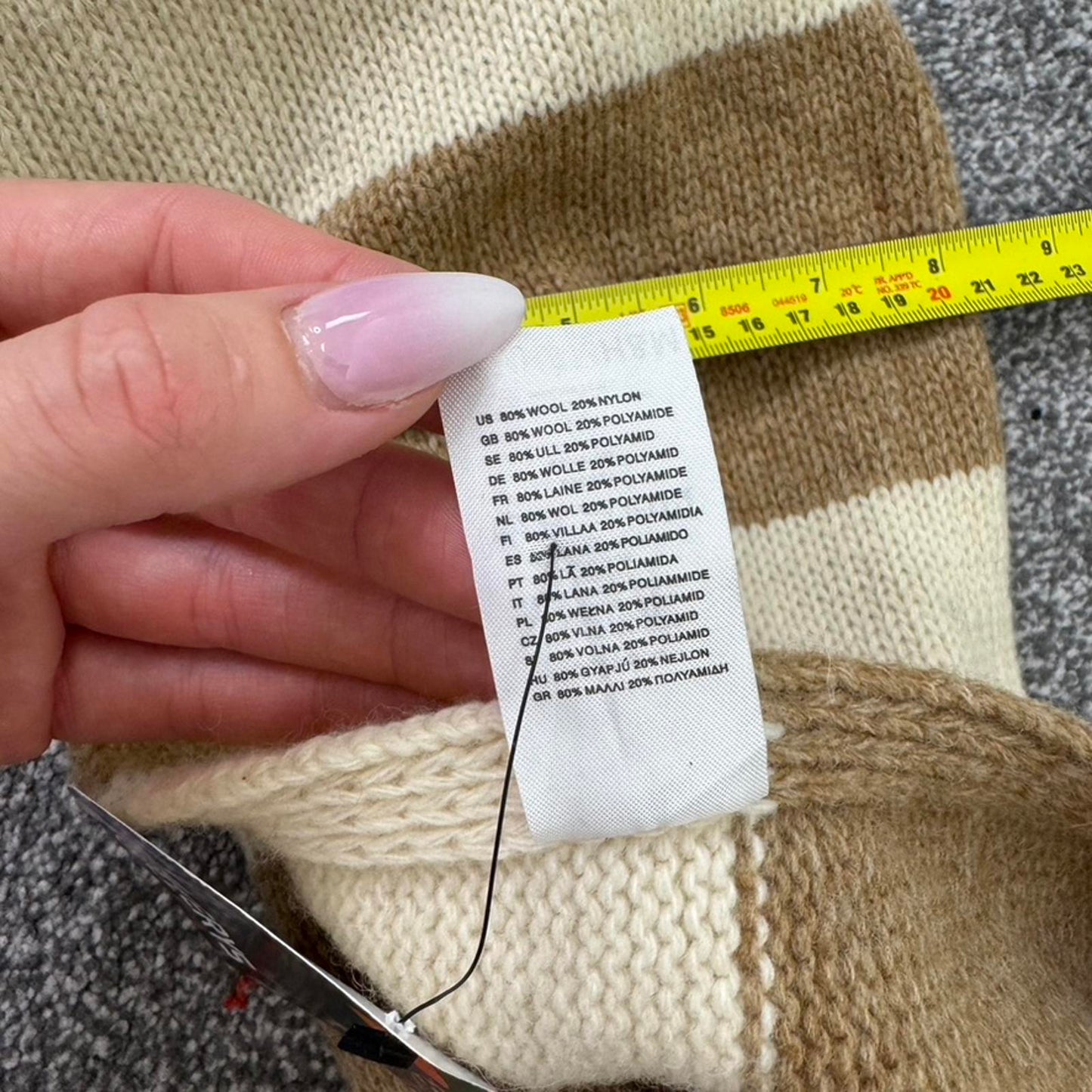 Y2K vintage wool blend stripe scarf long fringe cream light brown knitted knit