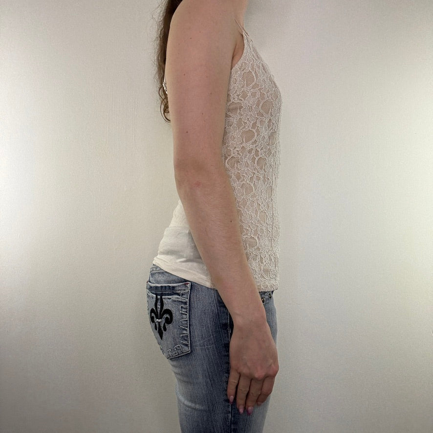 Y2K vintage lace trim cami top coquette