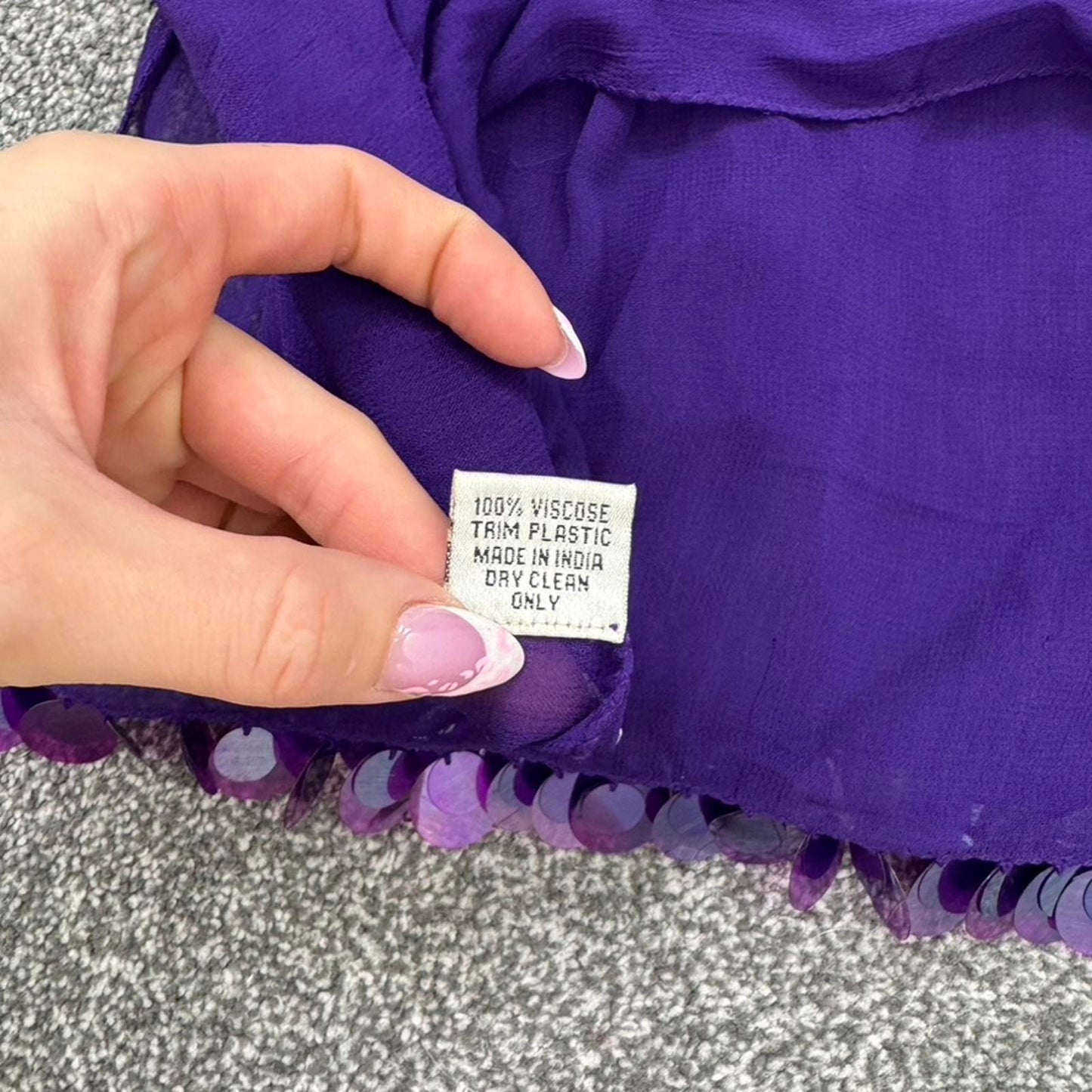 Y2K vintage sheer large scarf beaded sequin trim lightweight purple