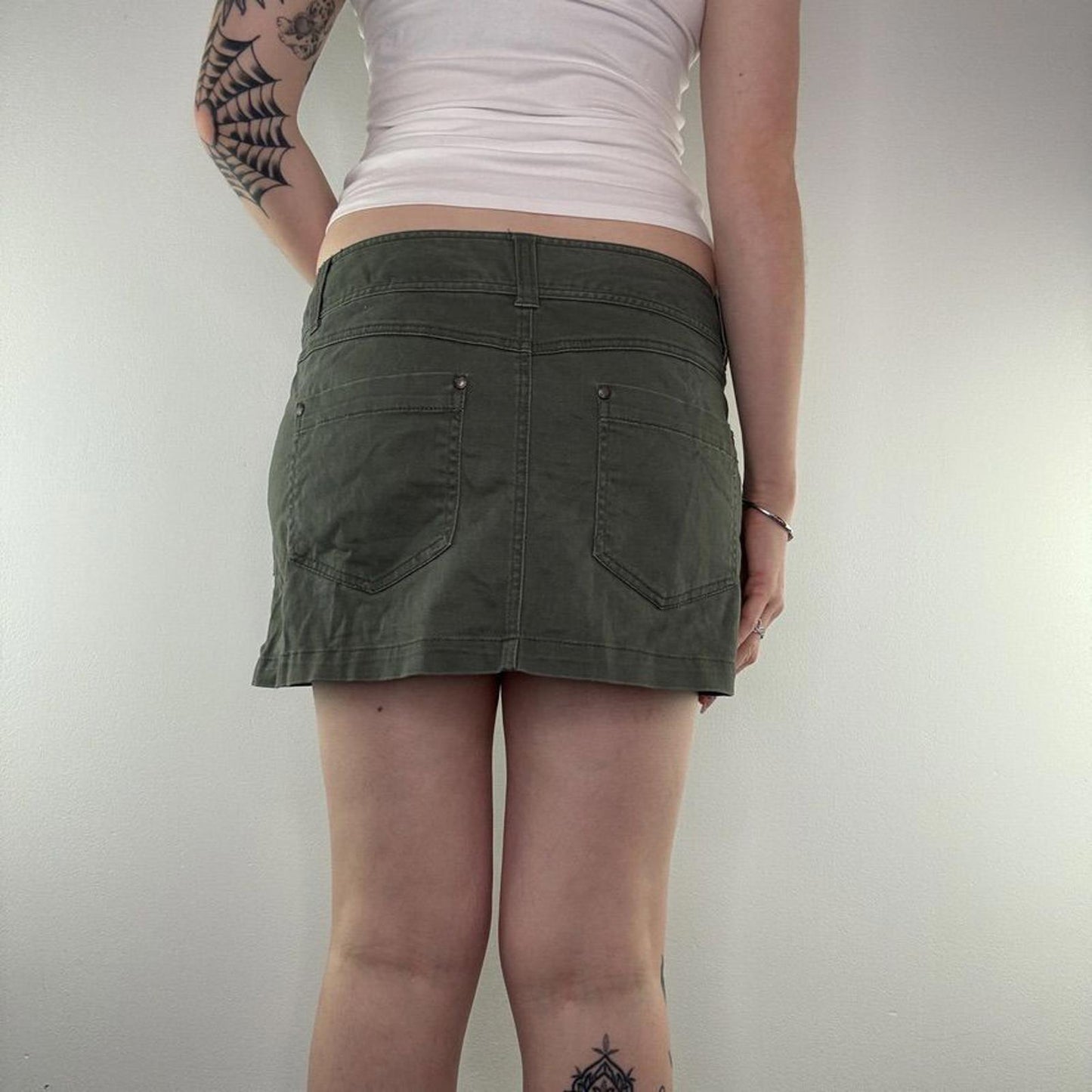 Y2K vintage low rise mini skirt stretchy cargo khaki short denim buttons