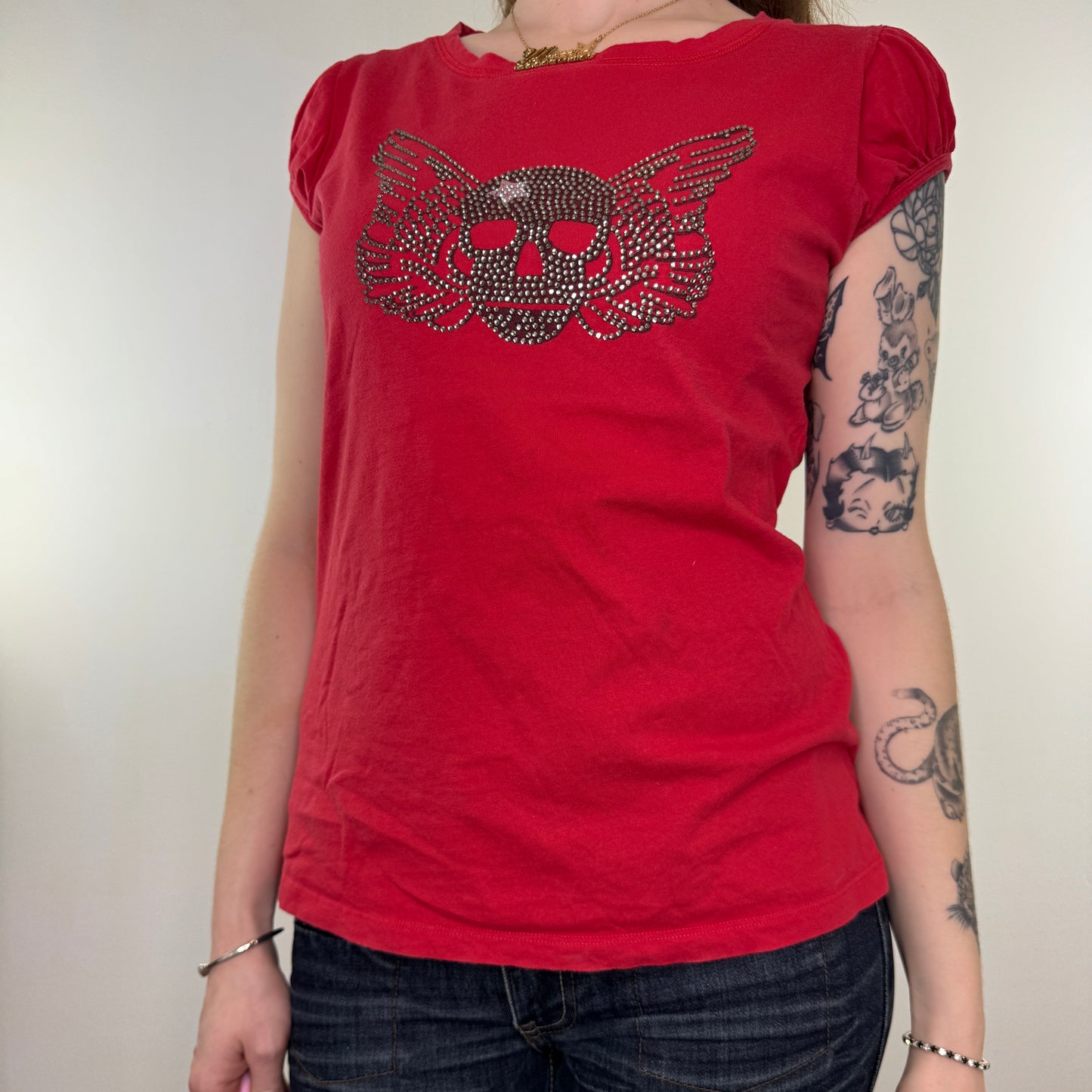 Y2K vintage rhinestone skull t shirt top