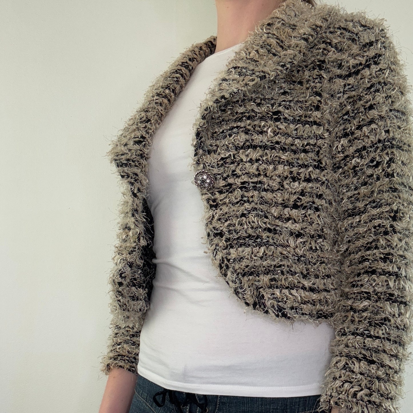 Y2K vintage shaggy knit cardigan button up