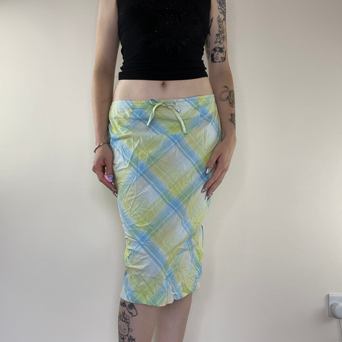 Y2K tartan midi skirt