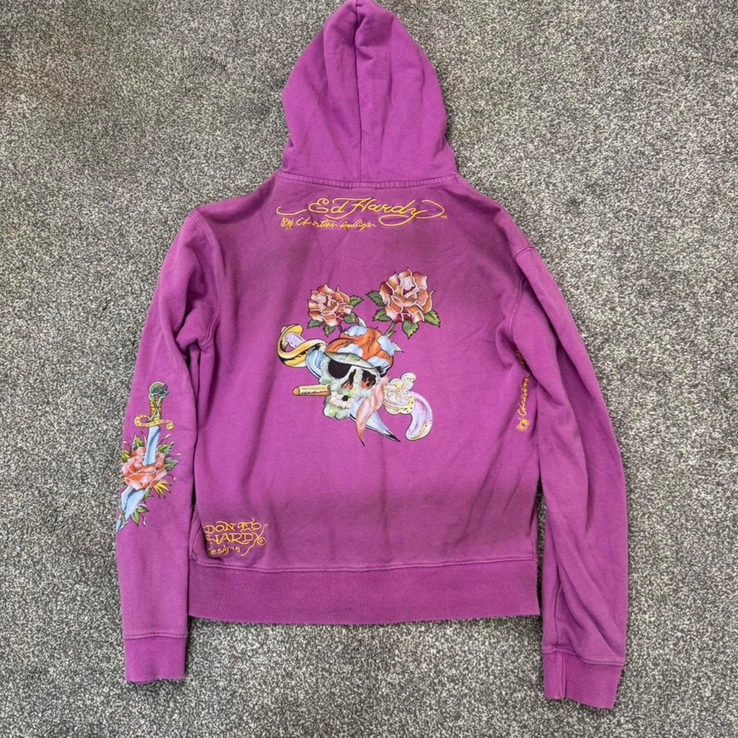 Y2K vintage Ed Hardy zip up hoodie slight cropped fit tattoo graphic print