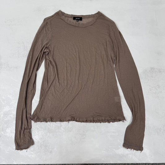 ME+EM sheer long sleeve top fraying hem light brown layering basic