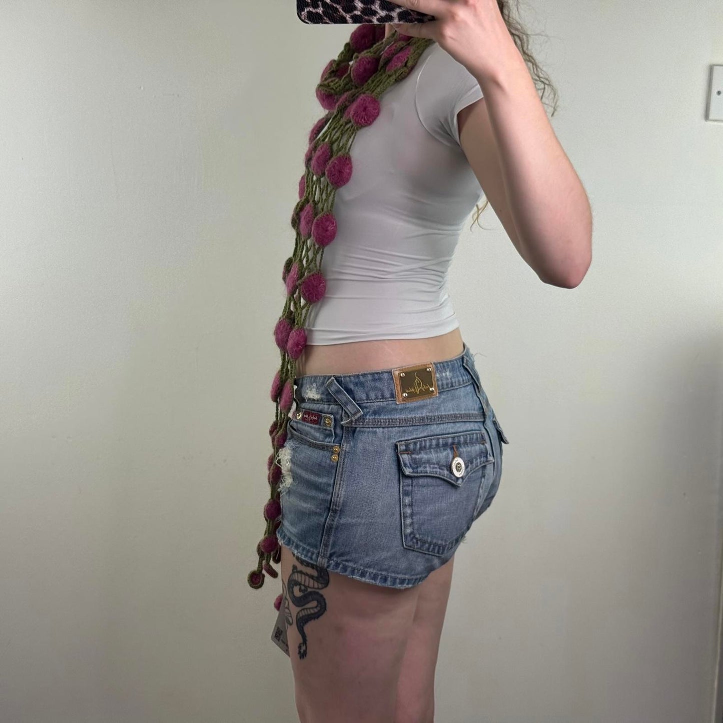 Y2K vintage wool blend knit scarf 3D pattern long length purple green