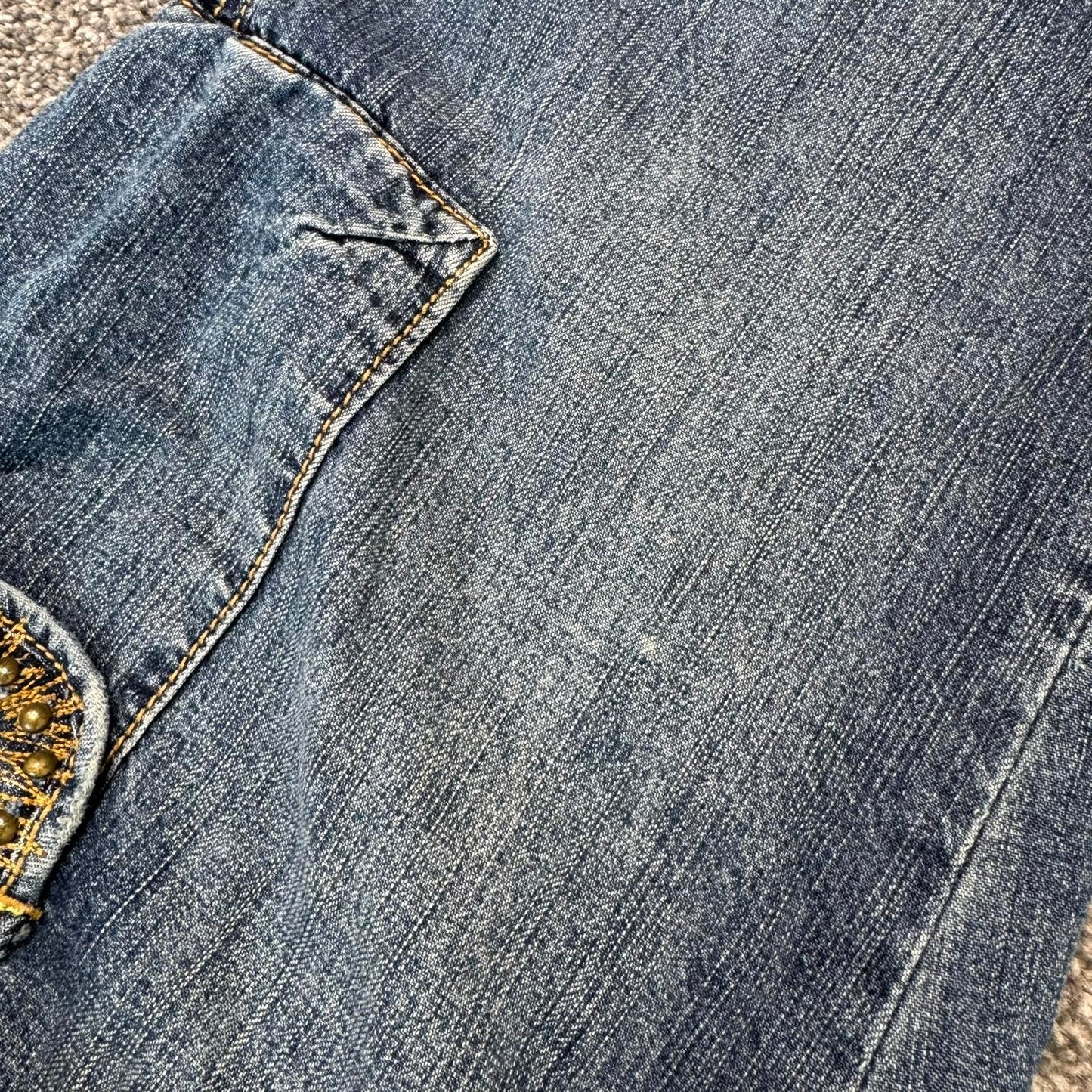 Y2K vintage low rise capri jeans baggy beaded embellished waistband cargo jorts