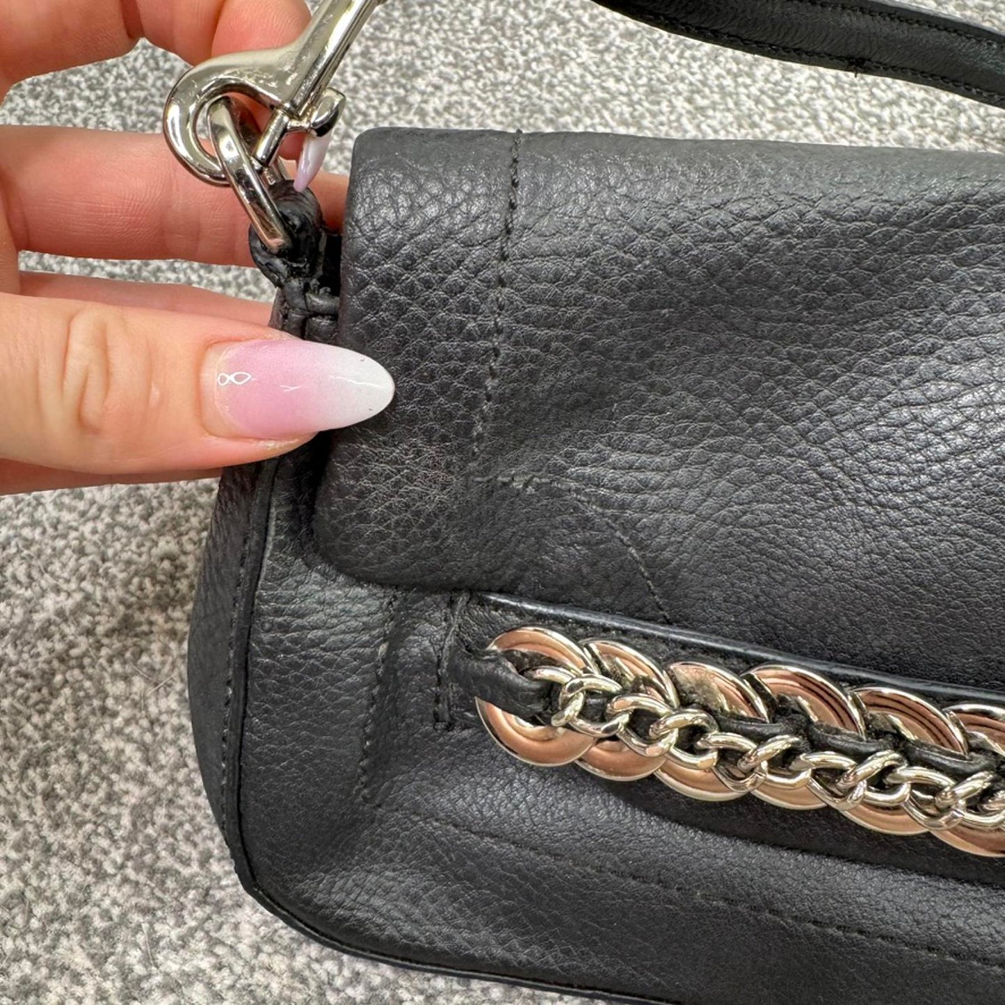 Calvin Klein faux leather mini shoulder bag micro buckle silver black