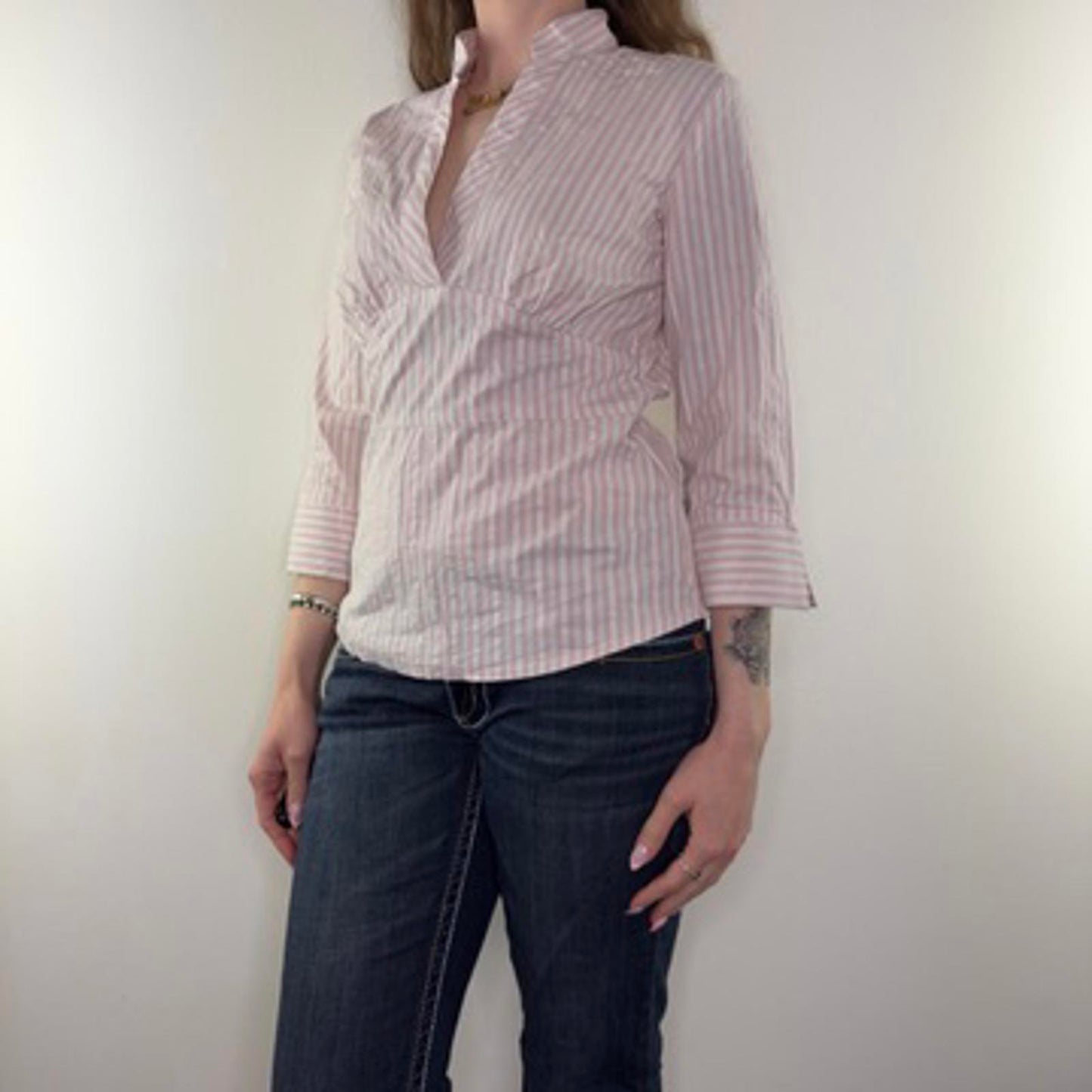 Y2K vintage stretchy fitted blouse 3/4 sleeve