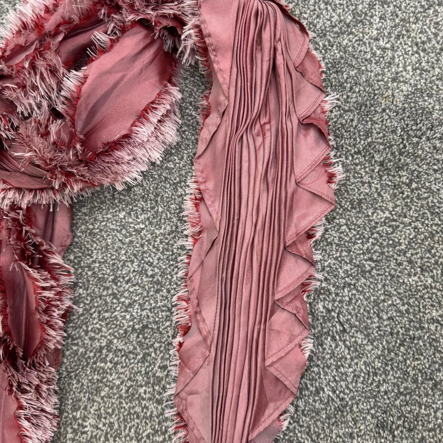 Y2K vintage crinkle fluffy scarf shaggy dark pink boho ruffle