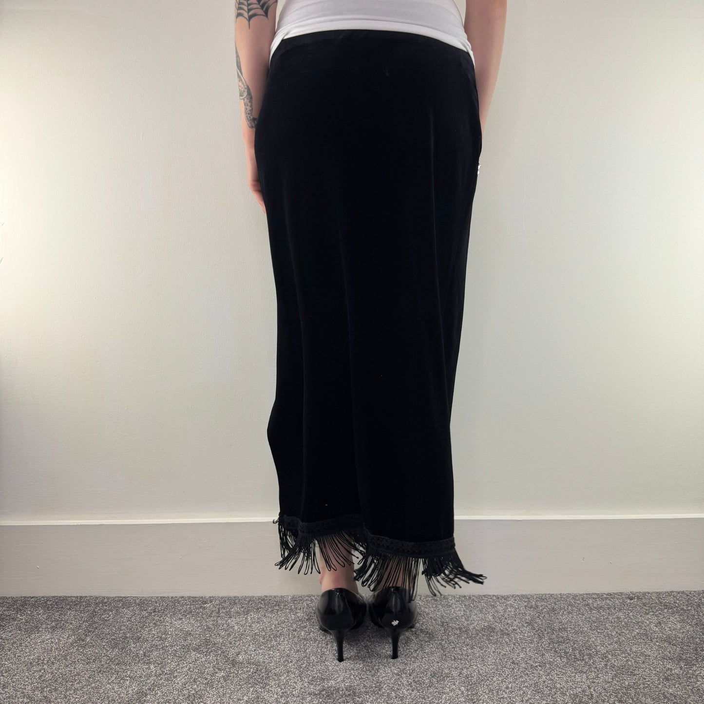 Y2K vintage velour velvet tassel maxi skirt