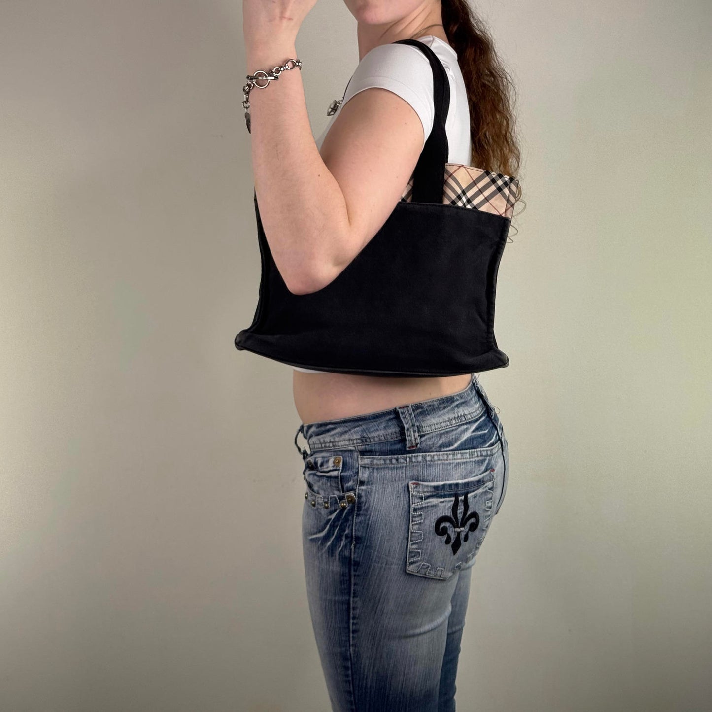 Y2K vintage Burberry Blue Label canvas small shoulder bag tote nova check black