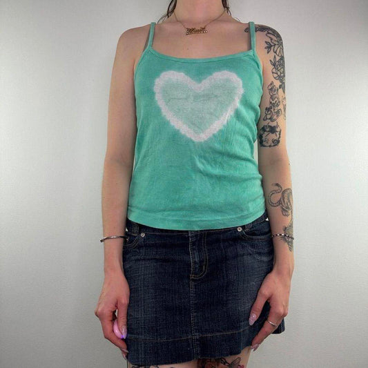 Y2K vintage tie dye heart cami top ombre white turquoise beach summer strappy