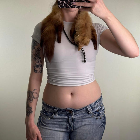 Vintage genuine mink stole scarf full body with head and tail