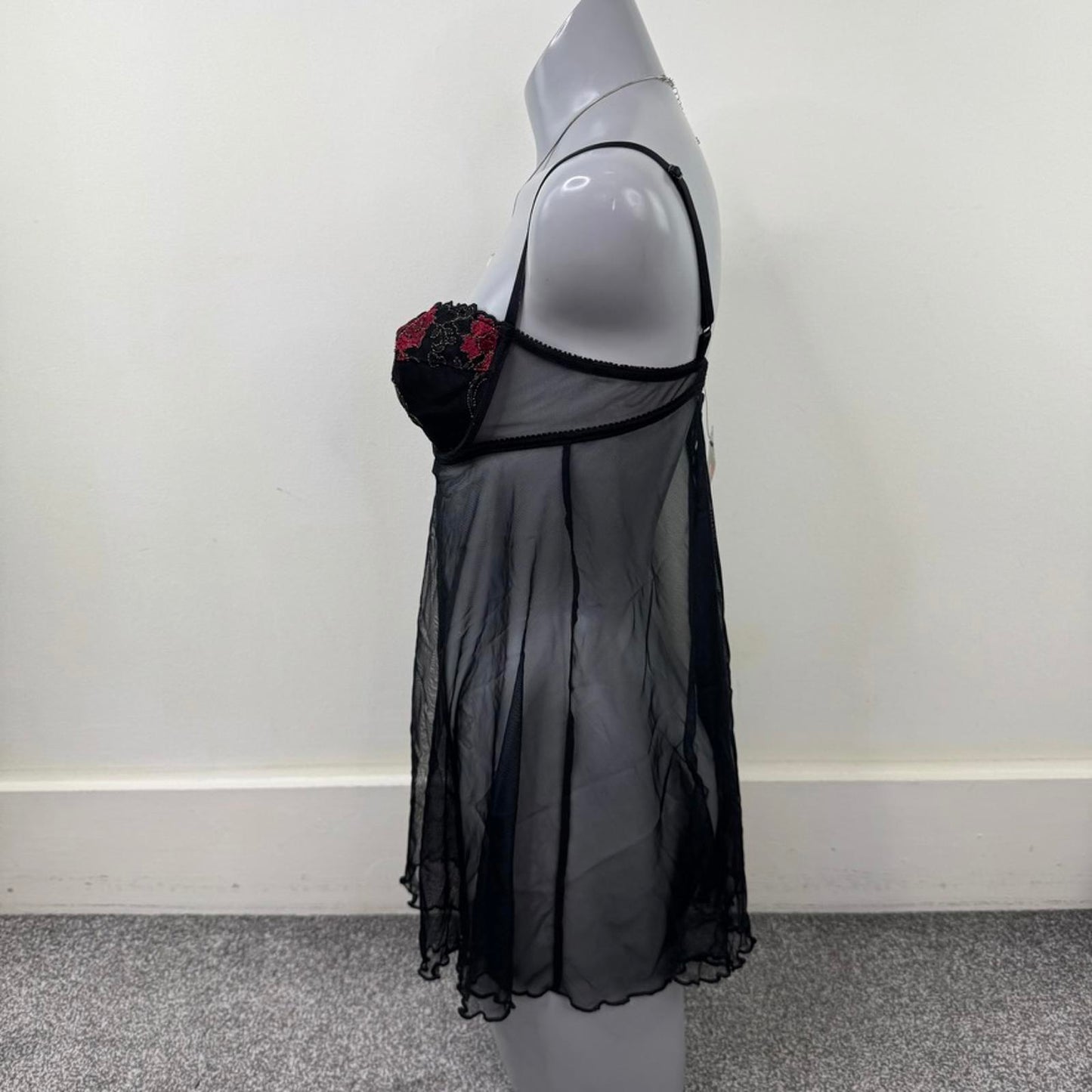 Y2K vintage mesh babydoll underwire floral embroidered bow adjustable straps