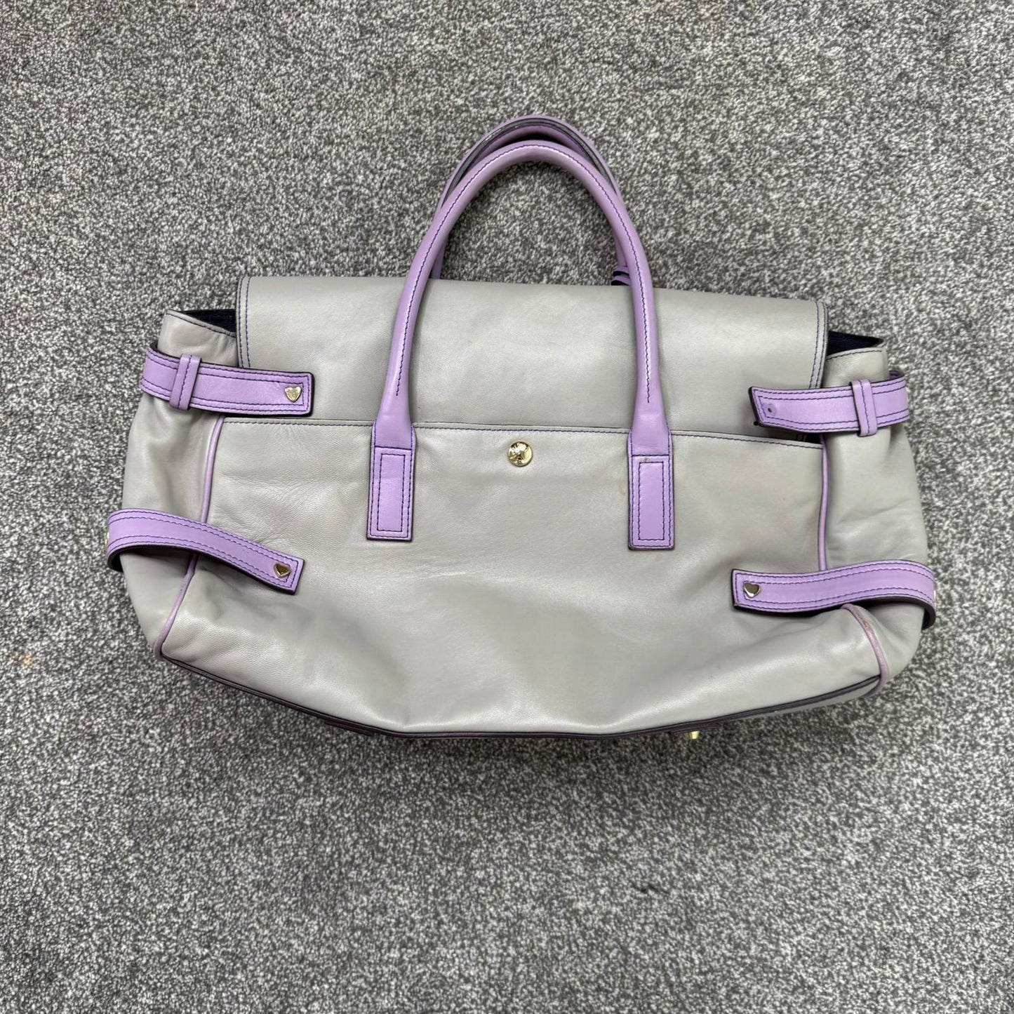 Luella Gisele large handbag grey purple genuine leather two tone grommet hearts