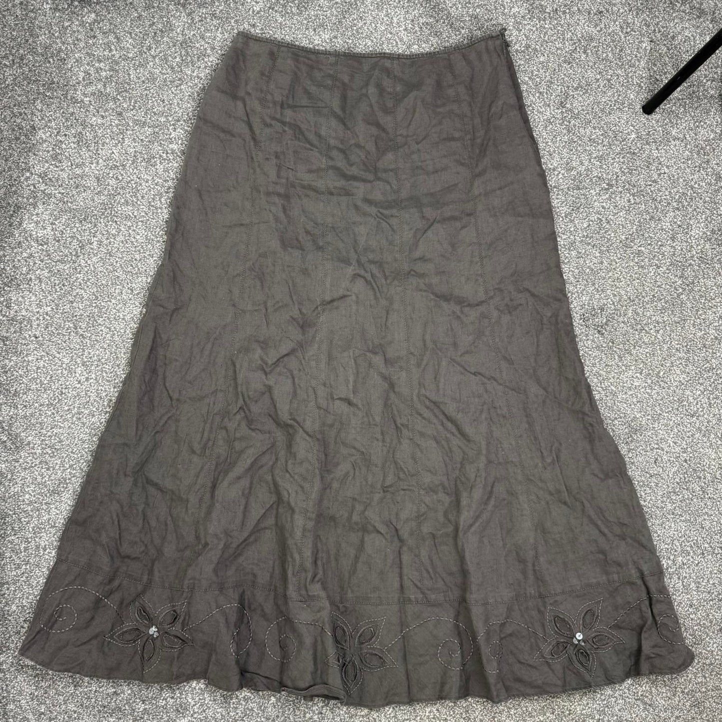 Y2K vintage Per Una 100% pure linen maxi skirt floral embroidered sequin a line
